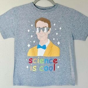 Bill Nye Science Tee Gray Cotton Cropped Fit Vintage rainbow XS